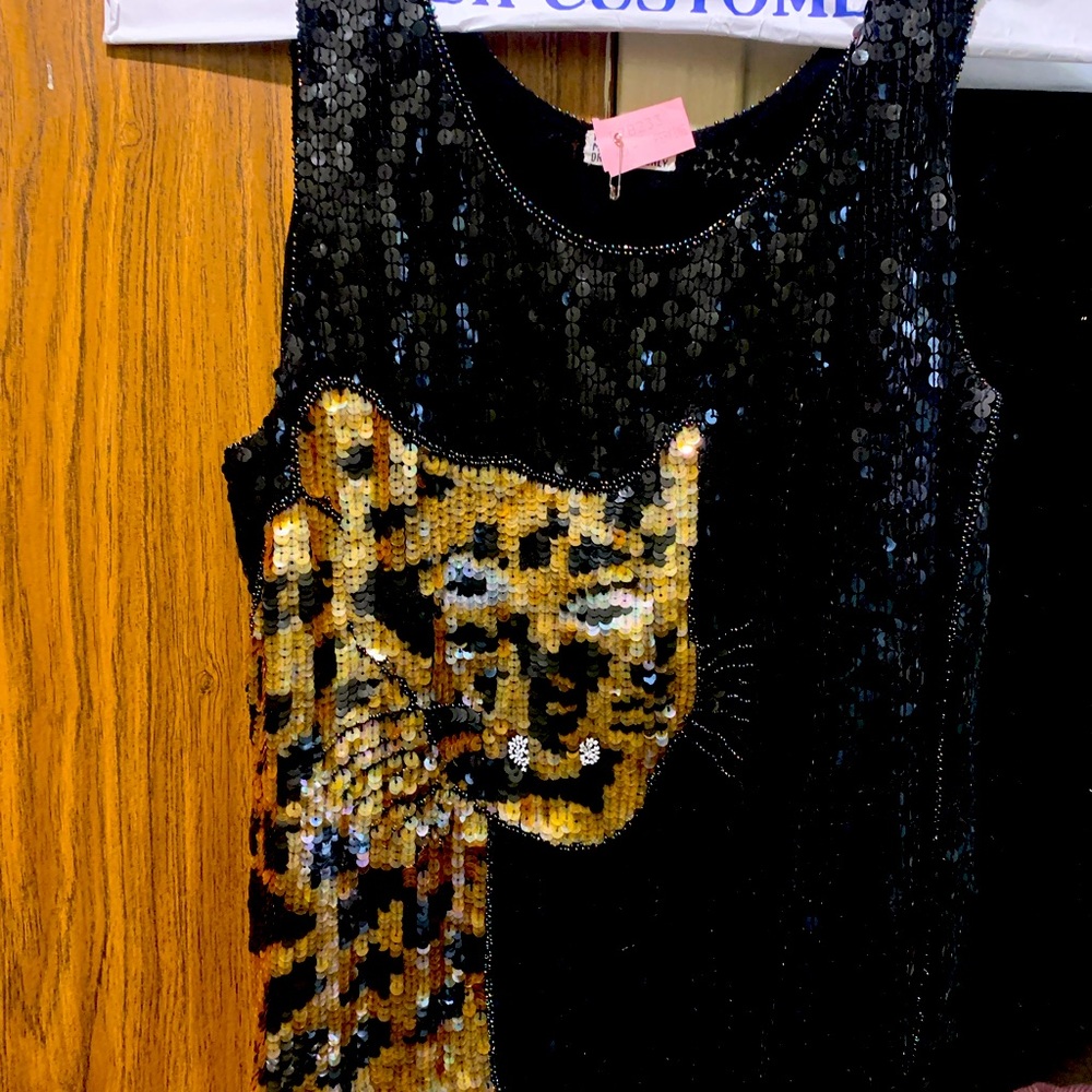 Sequin Tank Top Blouse/ Pure Silk - Picture 2 of 3